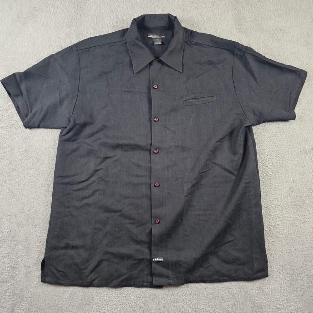 BC Ethic USA Deluxe Black Textured Short Sleeve Button Down Shirt Large Bowling